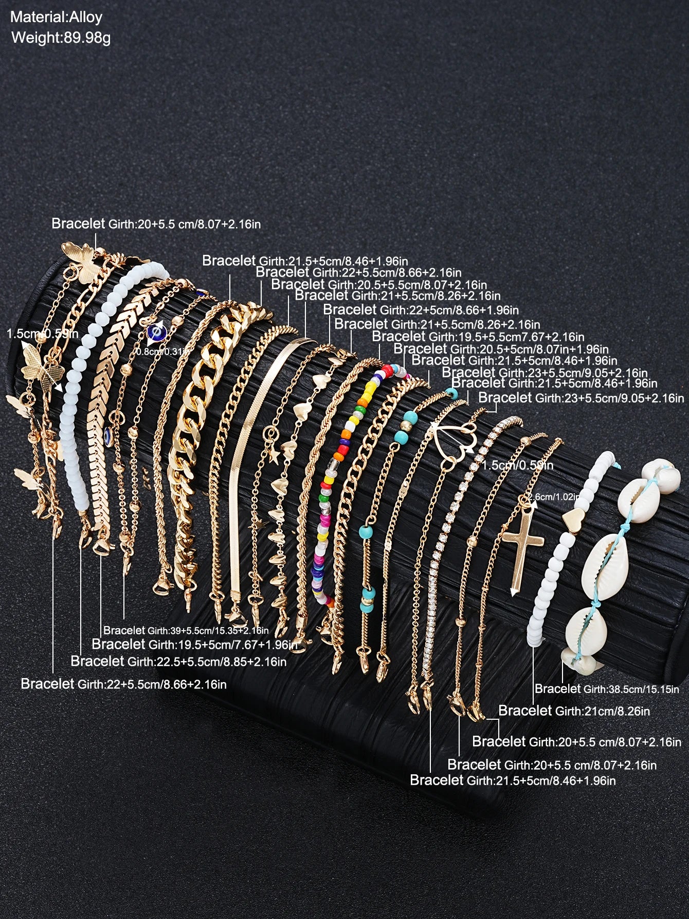23Pcs Bohemian Summer Beach Anklet Set For Women Vintage Butterfly Heart Crystal Pendant Foot Bracelets Fashion Jewelry Gift New
