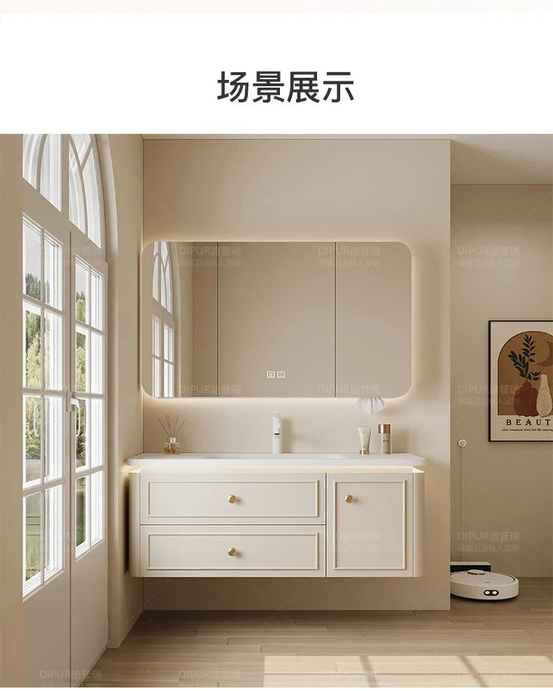 Modern Bathroom Cabinet Corian Integrated Ceramic Basin Oak Painted Cabinet French Premium Toilet Hand Wash Basin Combination