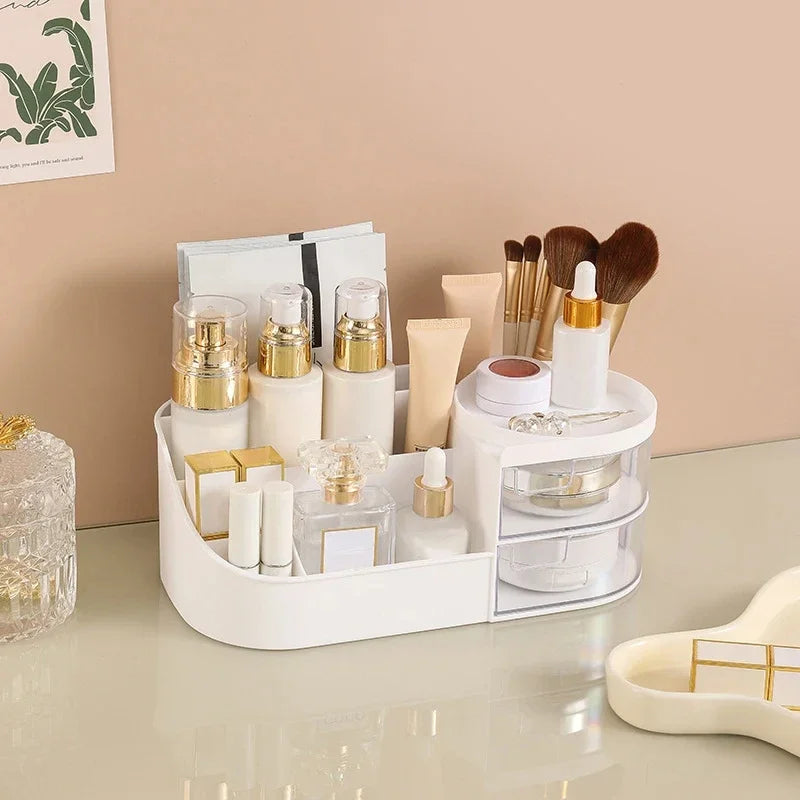 Makeup Storage Box With Mirror Desktop Dressing Table Makeup Mirror Cosmetics Jewelry Storage Box Touch Light Storage Organizer