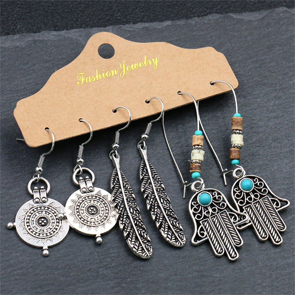 Boho Ethnic Vintage Geometric Earrings Set For Women Fashion Hollow Metal Waterdrop Round Leaf Tassel Drop Earring Party Jewelry