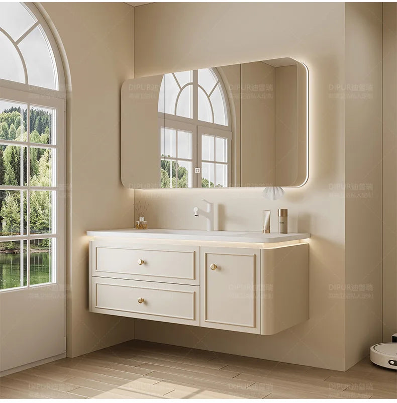 Modern Bathroom Cabinet Corian Integrated Ceramic Basin Oak Painted Cabinet French Premium Toilet Hand Wash Basin Combination