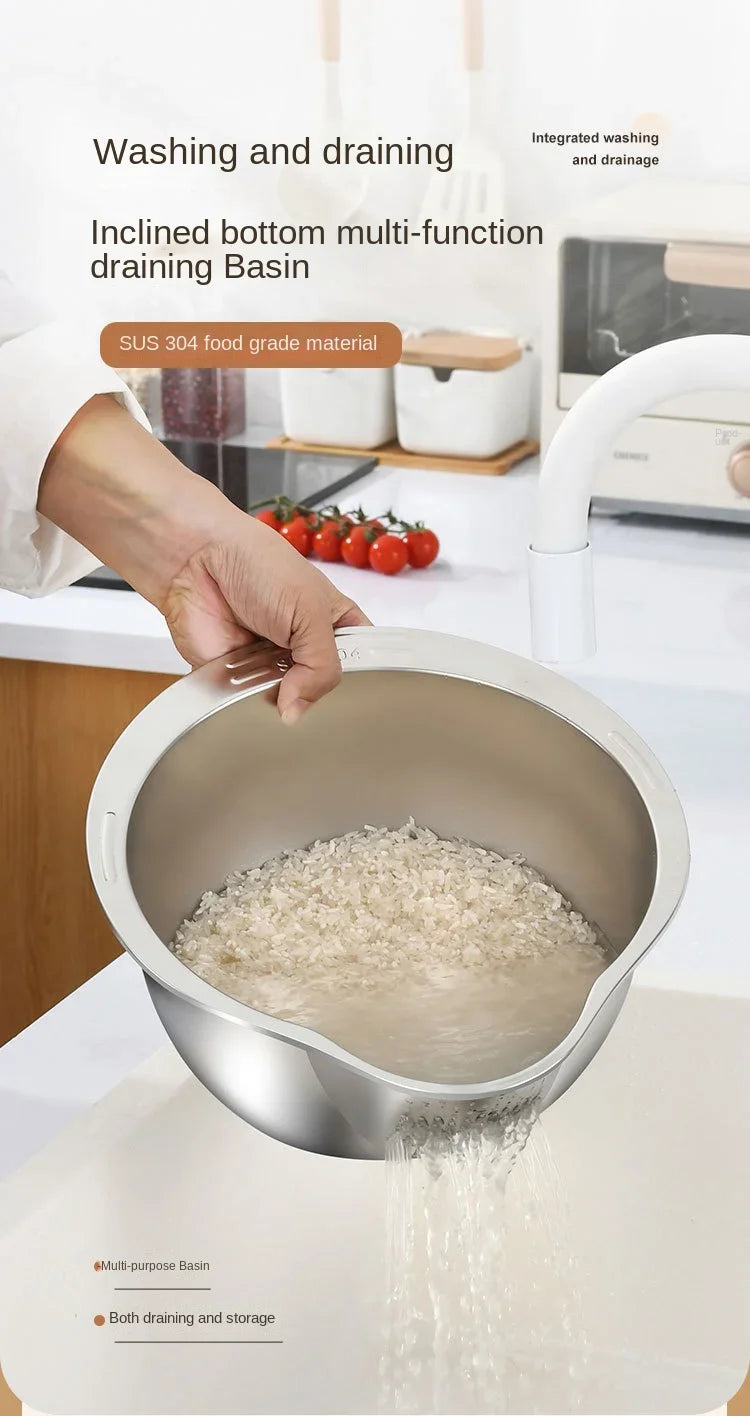 Rice Washer Strainer Bowl Stainless Steel 304 Rice Washing Bowl Rice Sieve Colander Fruit And Vegetable Strainer Kitchen Tools