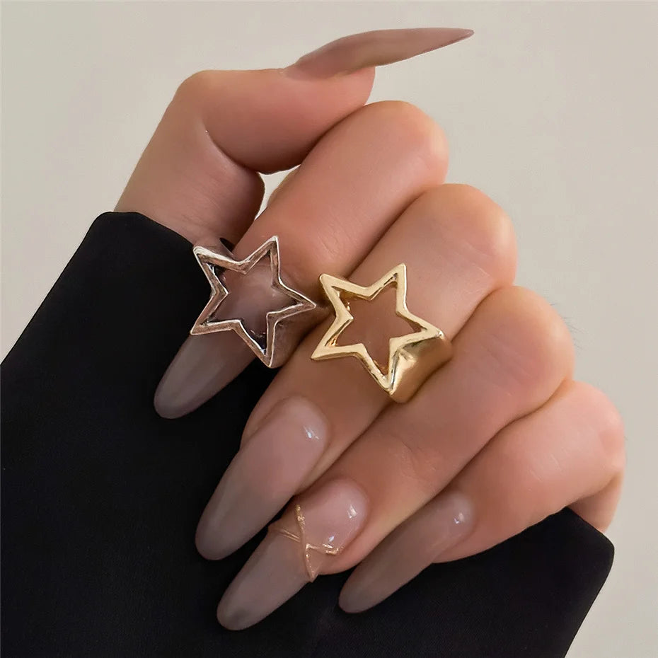 Vintage Punk Irregular Hollow Star Metal Open Rings for Women Fashion Statement Gothic Adjustable Couple Rings Y2K Wed Jewelry