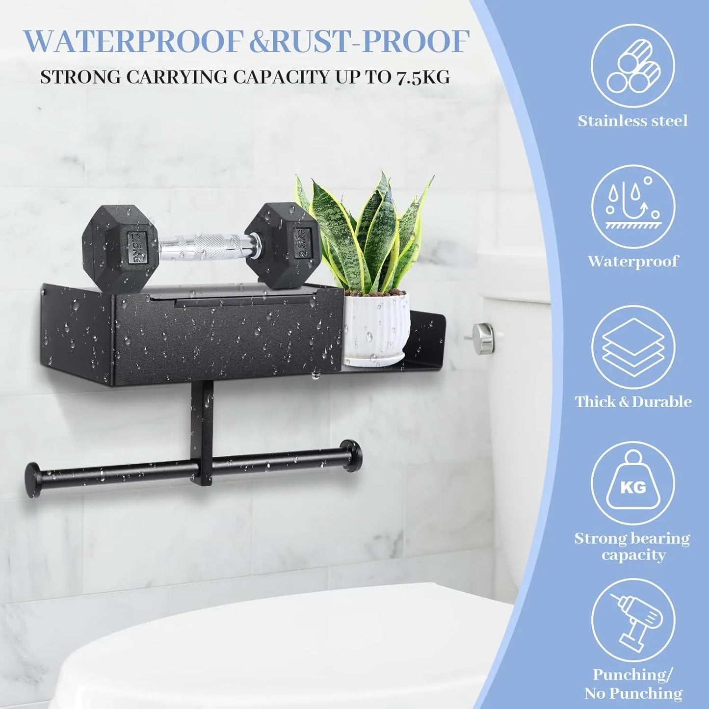 Toilet Paper Holder with Shelf Stainless Steel Paper Box Wall Mounted Wipes Holder for Bathroom Flushable Wipes Storage Holder