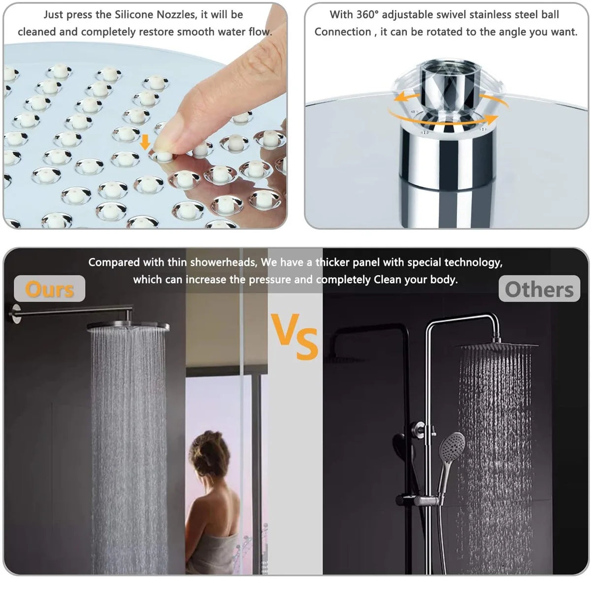 New 6 inches High Pressure Rain Shower Head with Arm 1min Installation Polished Chrome Rainfall Showerhead Anti-Clogging Nozzles