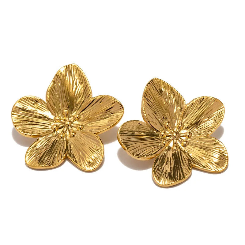 Stainless Steel Chic Half Flower Stud Earrings Minimalist Irregular Petal for Women 2024 New Gold Color Earrings Party Jewelry