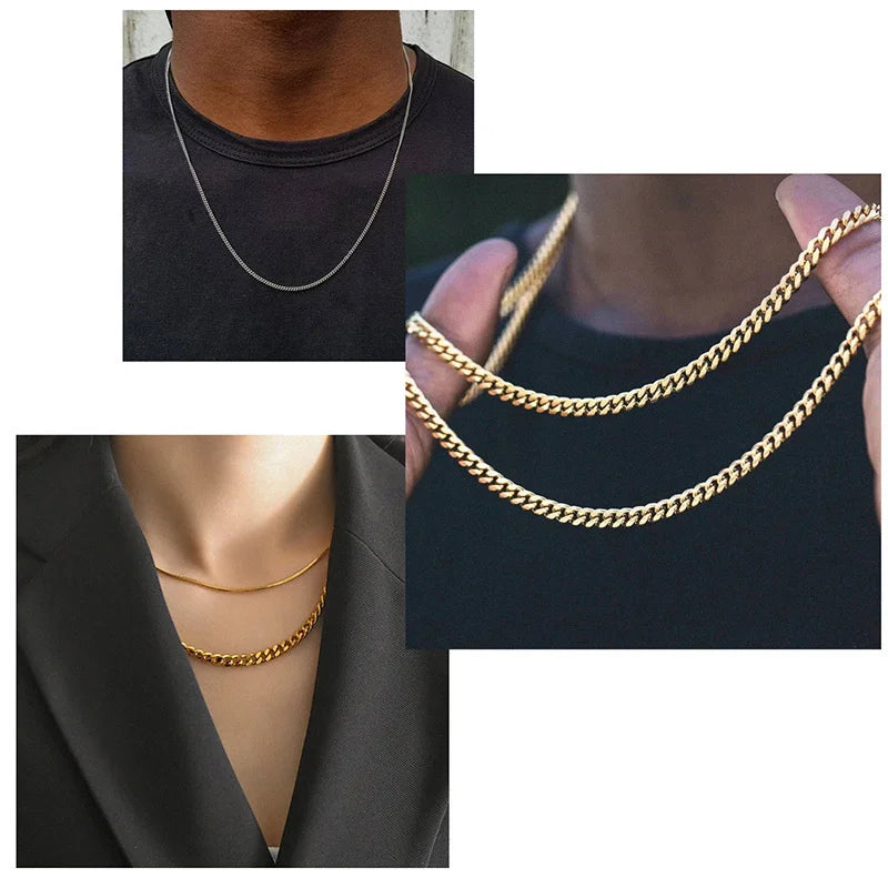Vnox 3-7mm Cuban Chain Necklaces for Men Women, Stainless Steel Miami Curb Links Chain, Basic Cool Boy Collar