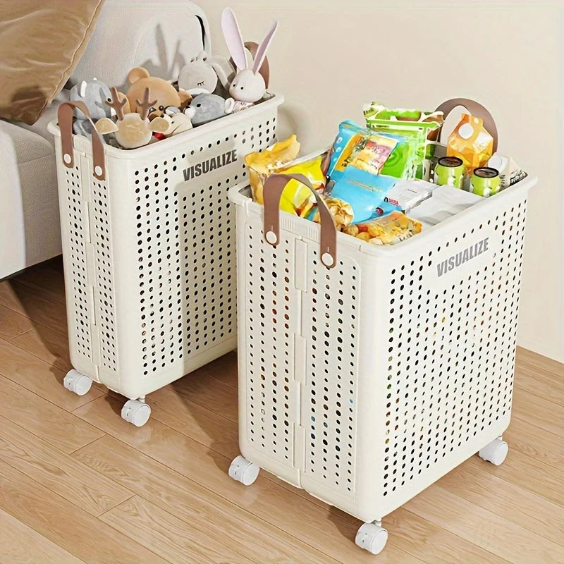 Extra Large Wheeled Folding Laundry Basket Breathable Large Capacity with Handles Suitable For Families Hotels and Dormitories