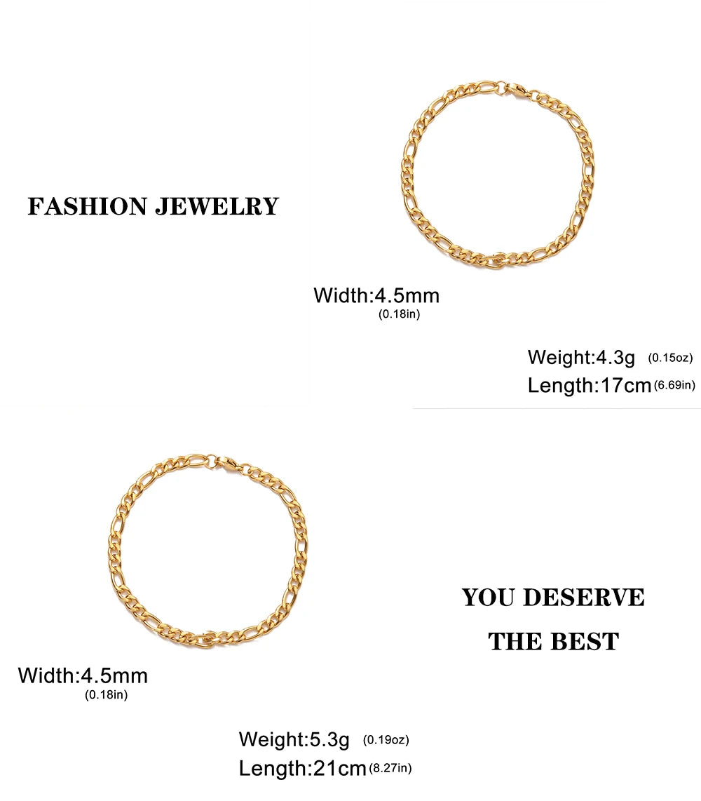 Lucktune Figaro Chain Bracelet for Men Women Stainless Steel Width 3-10 MM Bracelets Punk Jewelry Couple Gift Pulsera Hombre New
