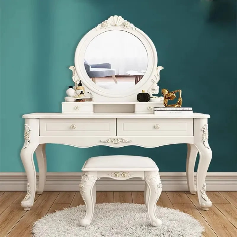 Mirror Storage Vanity Table Luxury Nordic Style European Bedroom Vanity Table Home Charm Coiffeuse Furniture Decor