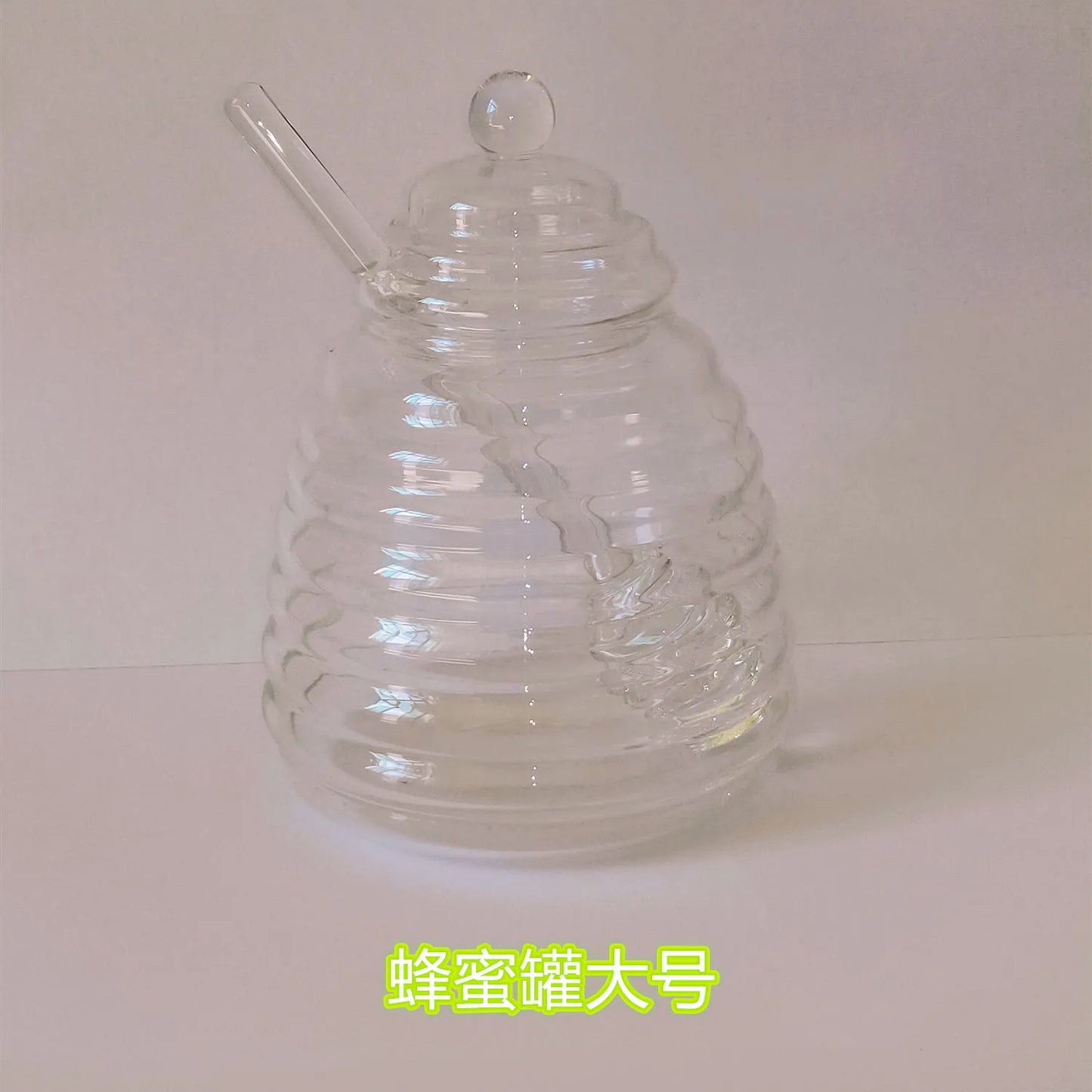 Household Transparent Glass Honey Jar with Lid Glass Stirring Stick Honey Bottle Creative Glass Transparent Jar Glass Container