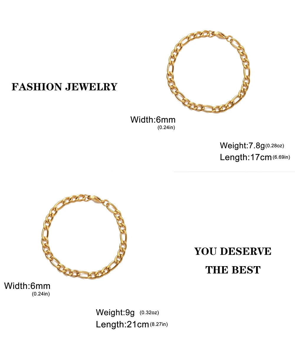 Lucktune Figaro Chain Bracelet for Men Women Stainless Steel Width 3-10 MM Bracelets Punk Jewelry Couple Gift Pulsera Hombre New