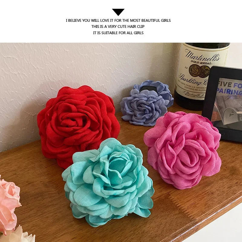 Korean Fabric Rose Flower Hair Claw Clip Women Girls Fashion Barrettes Plastic Hair Grab Clamp Headwear Hair Accessories