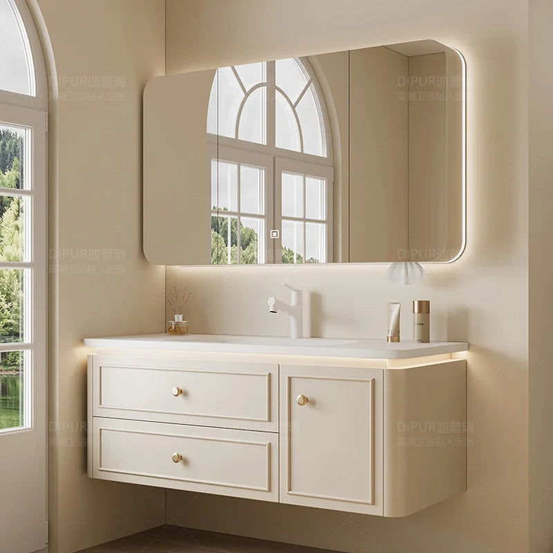Modern Bathroom Cabinet Corian Integrated Ceramic Basin Oak Painted Cabinet French Premium Toilet Hand Wash Basin Combination