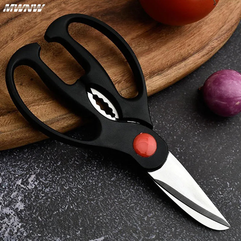 Scissors Stainless Steel Kitchen Household Bone Scissors Chicken Wings Fish Chopper Bottle Opener Clip Walnut Kitchen Tools