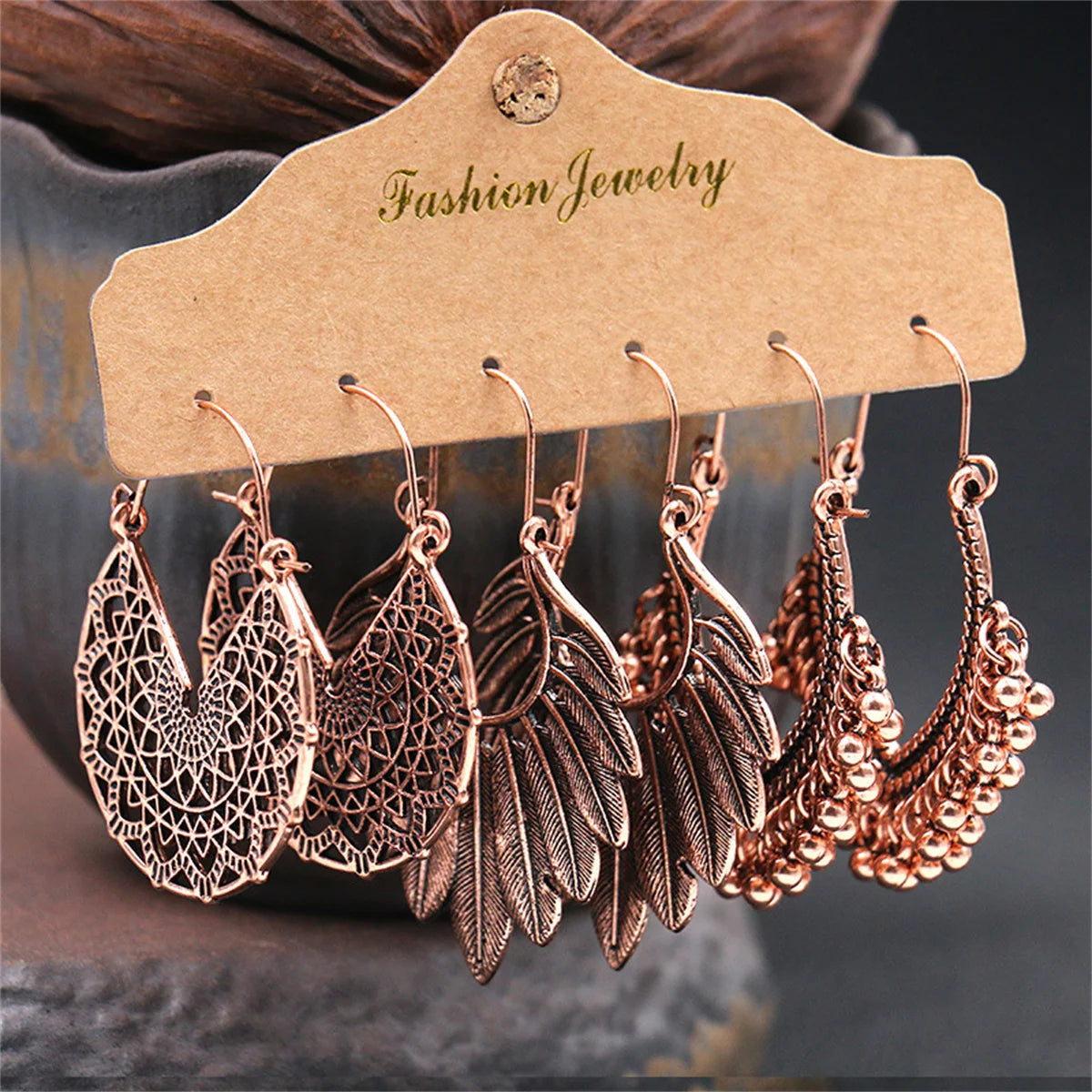 Boho Ethnic Vintage Geometric Earrings Set For Women Fashion Hollow Metal Waterdrop Round Leaf Tassel Drop Earring Party Jewelry
