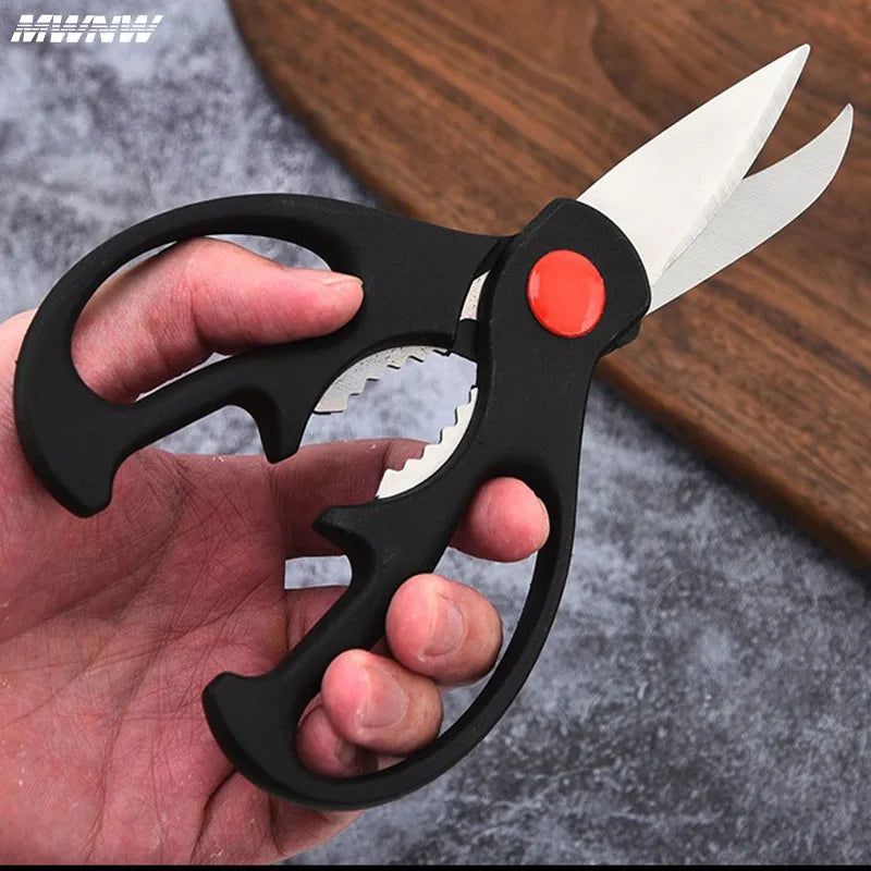 Scissors Stainless Steel Kitchen Household Bone Scissors Chicken Wings Fish Chopper Bottle Opener Clip Walnut Kitchen Tools
