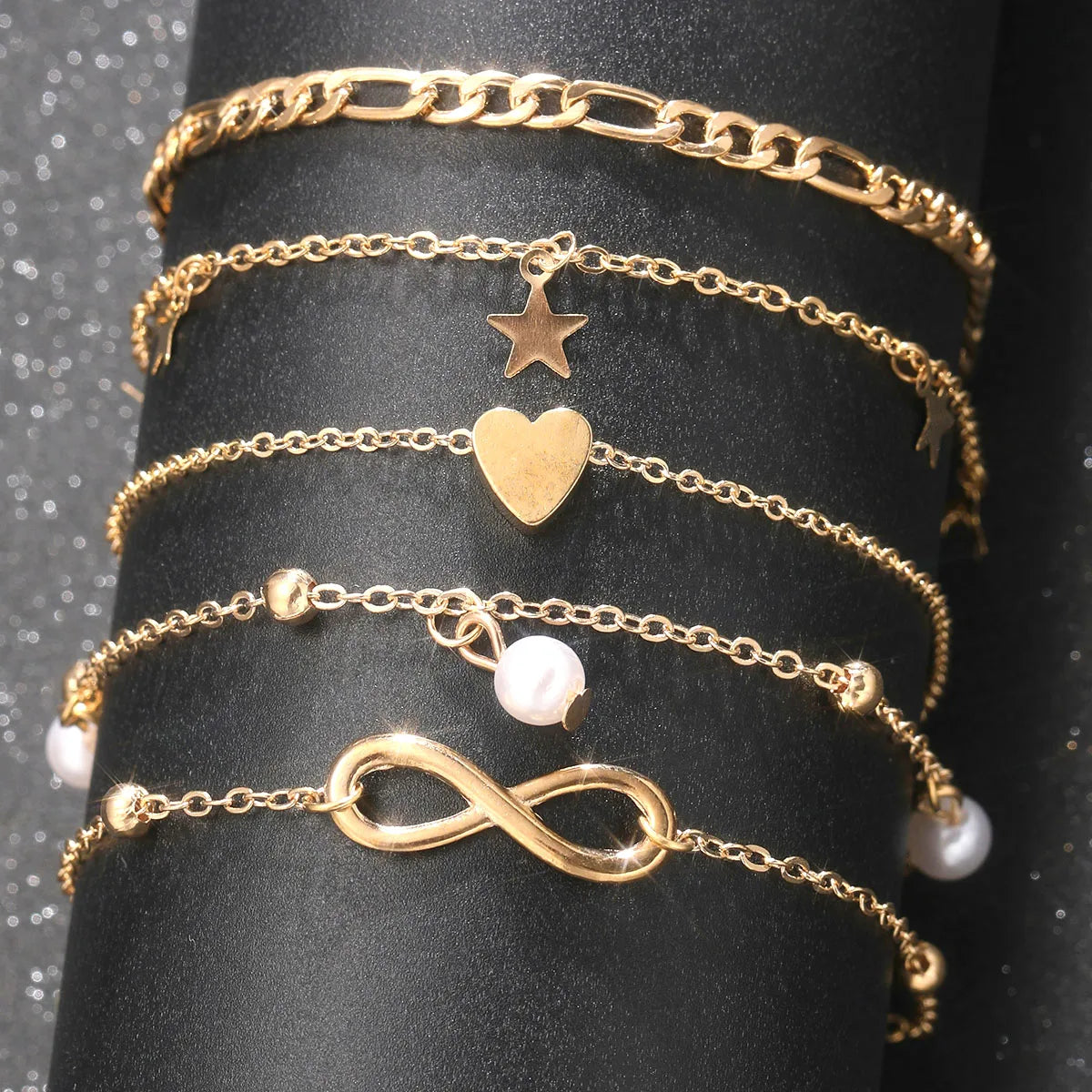 5Pcs Retro Multilayer Tassel Anklet Set for Women Bohemia Vintage Pearl Butterfly Star Heart Pendant Foot Bracelet Beach Jewelry
