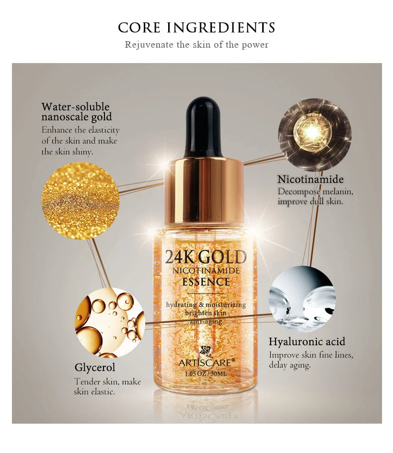 ARTISCARE 24K Gold Serum SET for Facial Care Eye Cream Moisturizing Face Essence Skin Care Products