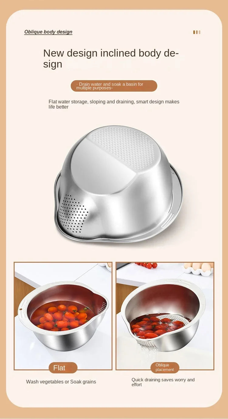 Rice Washer Strainer Bowl Stainless Steel 304 Rice Washing Bowl Rice Sieve Colander Fruit And Vegetable Strainer Kitchen Tools