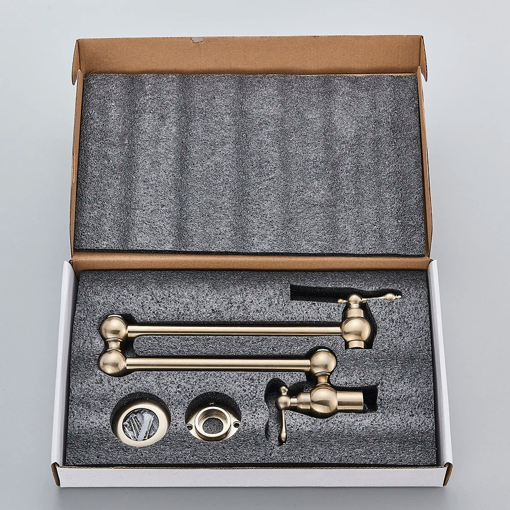 Senlesen Brushed Gold Foldable Kitchen Faucet Wall Mounted Single Cold Water Faucet Brass Rotate Folding Spout Pot Filler Tap