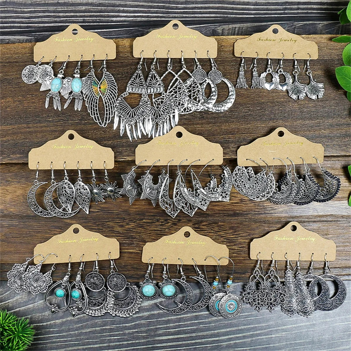 Boho Ethnic Vintage Geometric Earrings Set For Women Fashion Hollow Metal Waterdrop Round Leaf Tassel Drop Earring Party Jewelry