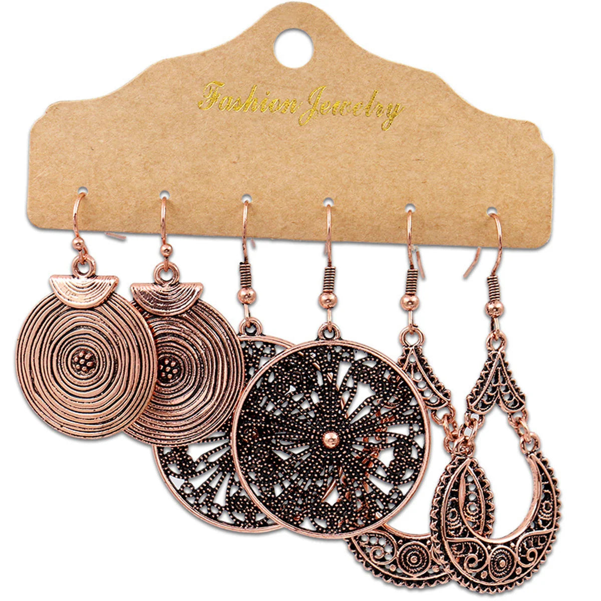 Boho Ethnic Vintage Geometric Earrings Set For Women Fashion Hollow Metal Waterdrop Round Leaf Tassel Drop Earring Party Jewelry