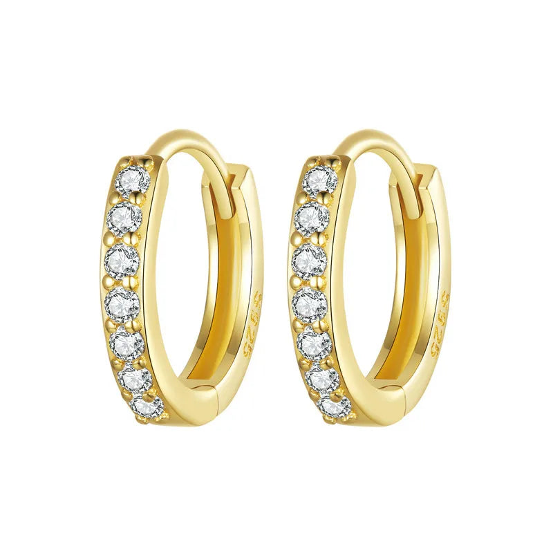 BAMOER 925 Sterling Silver Classic CZ Huggie Hoop Earrings, White Gold Plated Cartilage Piercing Earrings Ear Cuff for Women