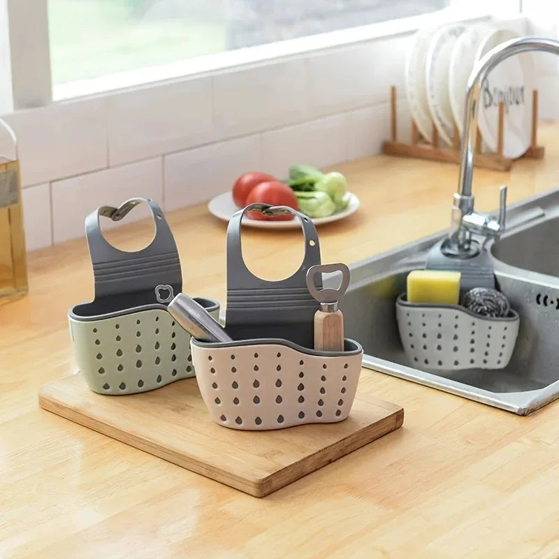 1-4PCS Household Adjustable Button Type Sink Drain Hanging Bag Kitchen Storage Shelf Faucet Sponge Twolayer Drain Hanging Basket