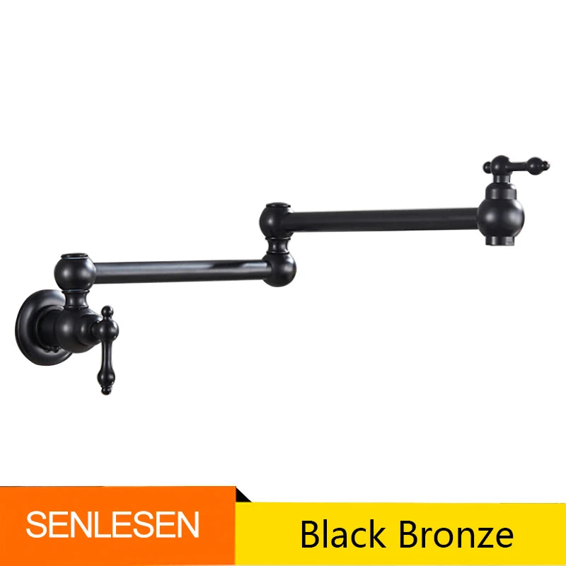 Senlesen Brushed Gold Foldable Kitchen Faucet Wall Mounted Single Cold Water Faucet Brass Rotate Folding Spout Pot Filler Tap