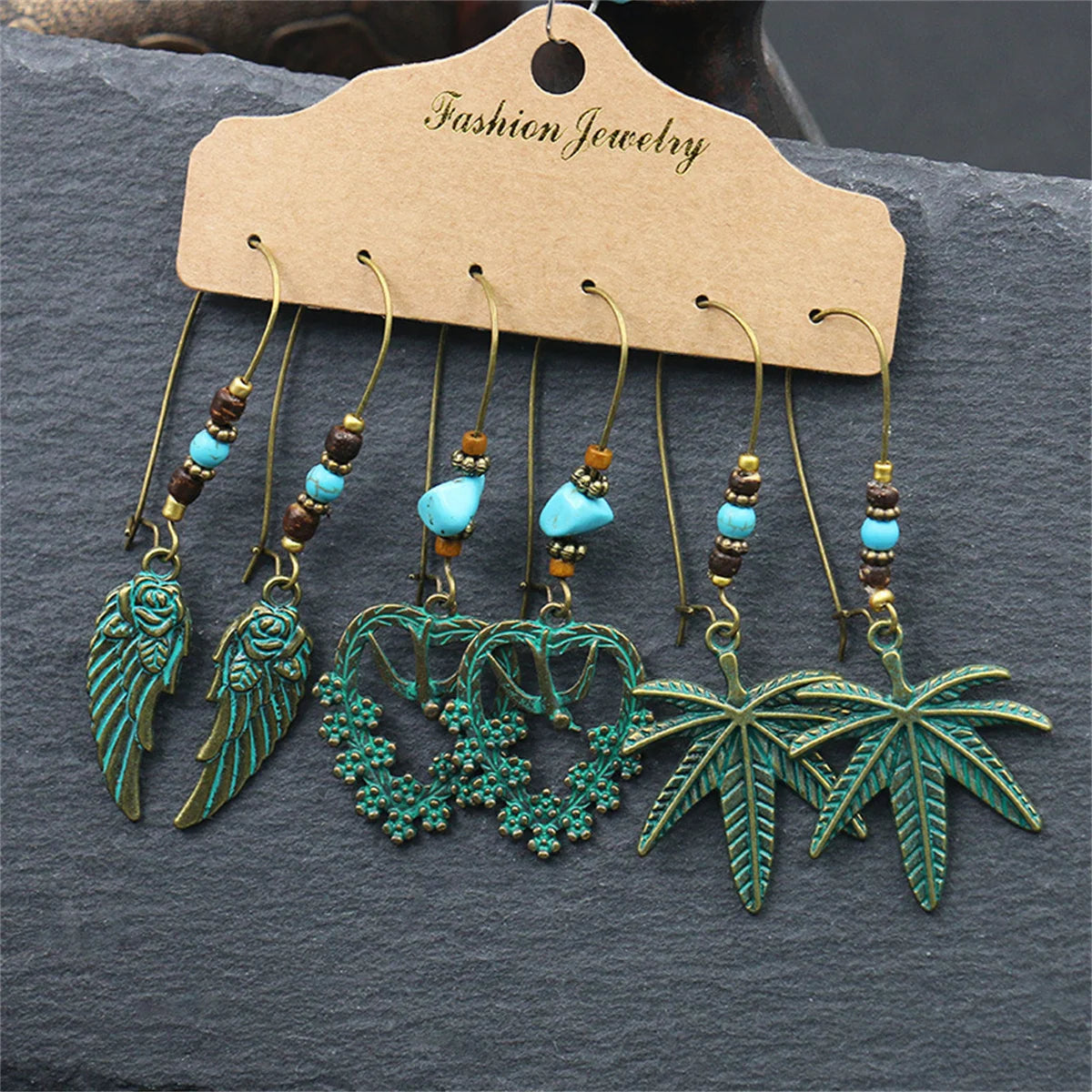Boho Ethnic Vintage Geometric Earrings Set For Women Fashion Hollow Metal Waterdrop Round Leaf Tassel Drop Earring Party Jewelry