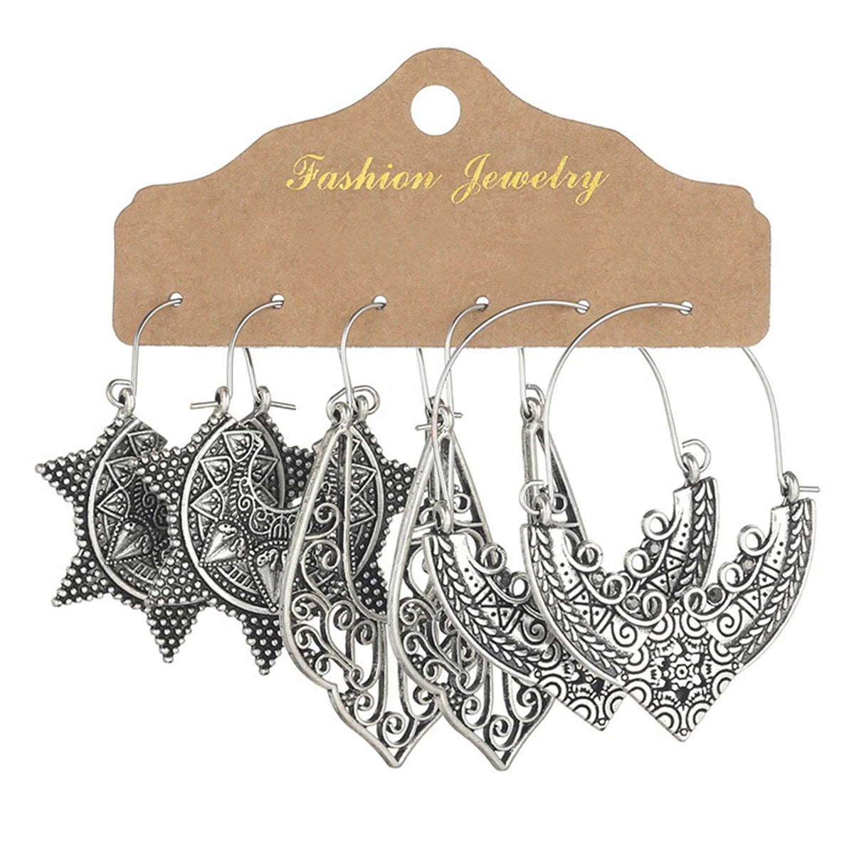 Boho Ethnic Vintage Geometric Earrings Set For Women Fashion Hollow Metal Waterdrop Round Leaf Tassel Drop Earring Party Jewelry