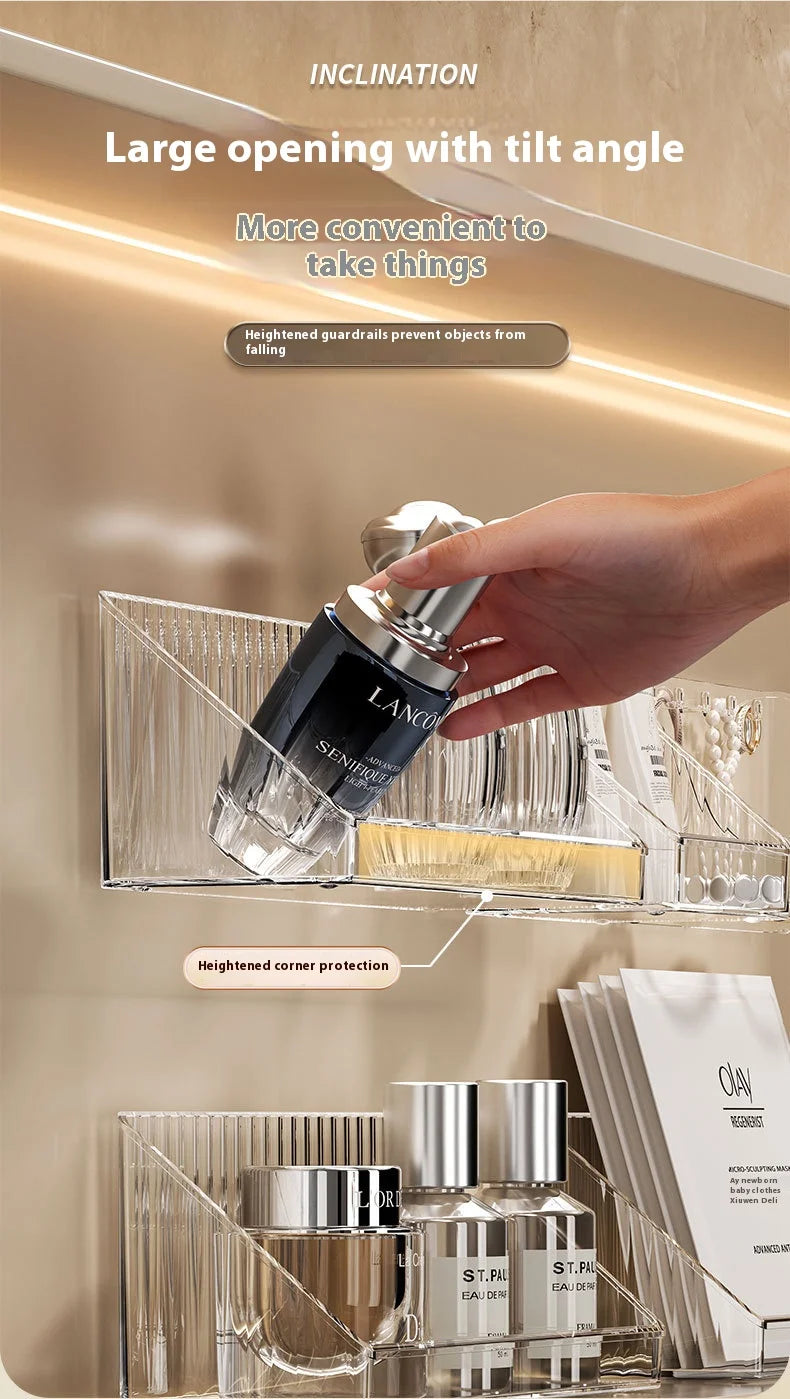 Mirror cabinet storage box bathroom cabinet wall mounted transparent slanted shelf cosmetics lipstick jewelry sorting box