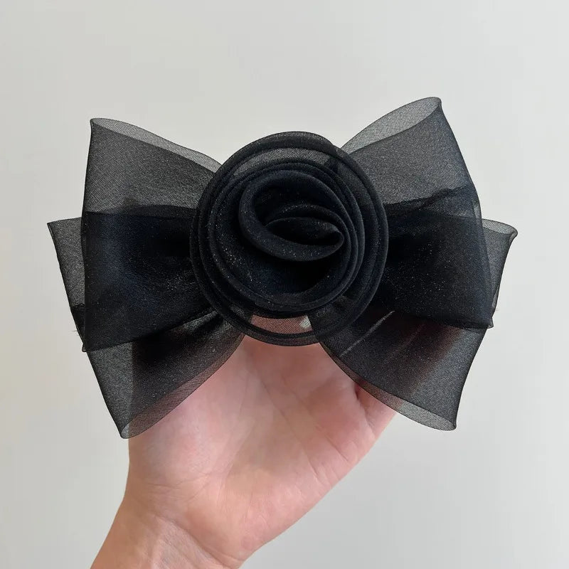 Elegant Mesh Rose Flower Hair Clips for Women Bow Leopard Print Spring Clip Ponytail Holder Barrette Fashion Hair Accessories