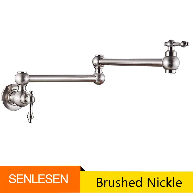 Senlesen Brushed Gold Foldable Kitchen Faucet Wall Mounted Single Cold Water Faucet Brass Rotate Folding Spout Pot Filler Tap
