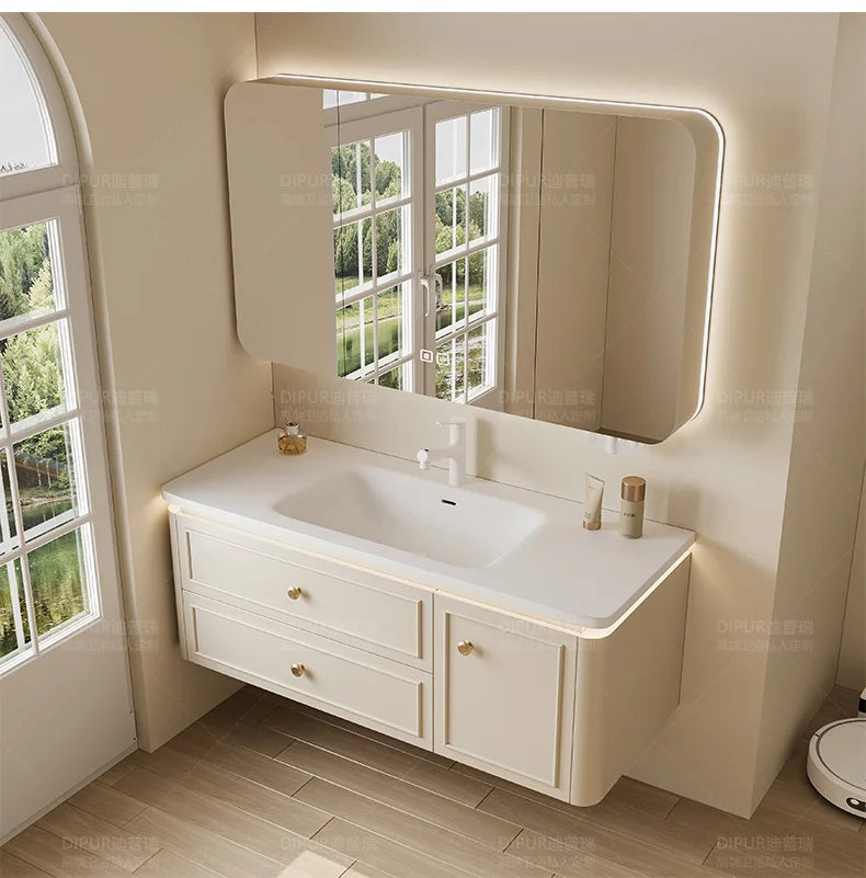 Modern Bathroom Cabinet Corian Integrated Ceramic Basin Oak Painted Cabinet French Premium Toilet Hand Wash Basin Combination