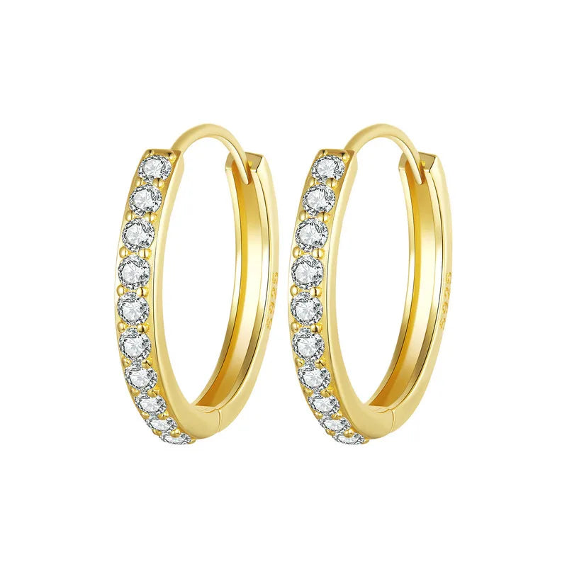 BAMOER 925 Sterling Silver Classic CZ Huggie Hoop Earrings, White Gold Plated Cartilage Piercing Earrings Ear Cuff for Women