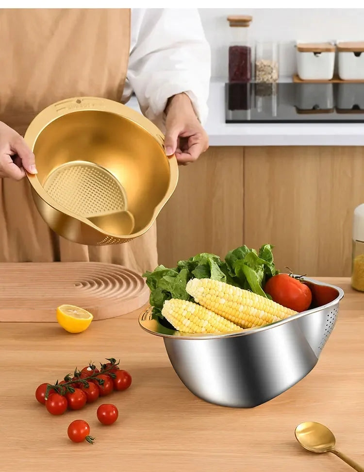 Rice Washer Strainer Bowl Stainless Steel 304 Rice Washing Bowl Rice Sieve Colander Fruit And Vegetable Strainer Kitchen Tools