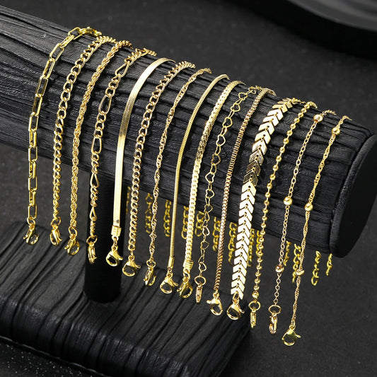 15pcs Vintage Elegant Gold Color Heart Snake Chain Bracelet Set Simple Multi Bracelets For Women Fashion Daily Wear Jewelry Gift