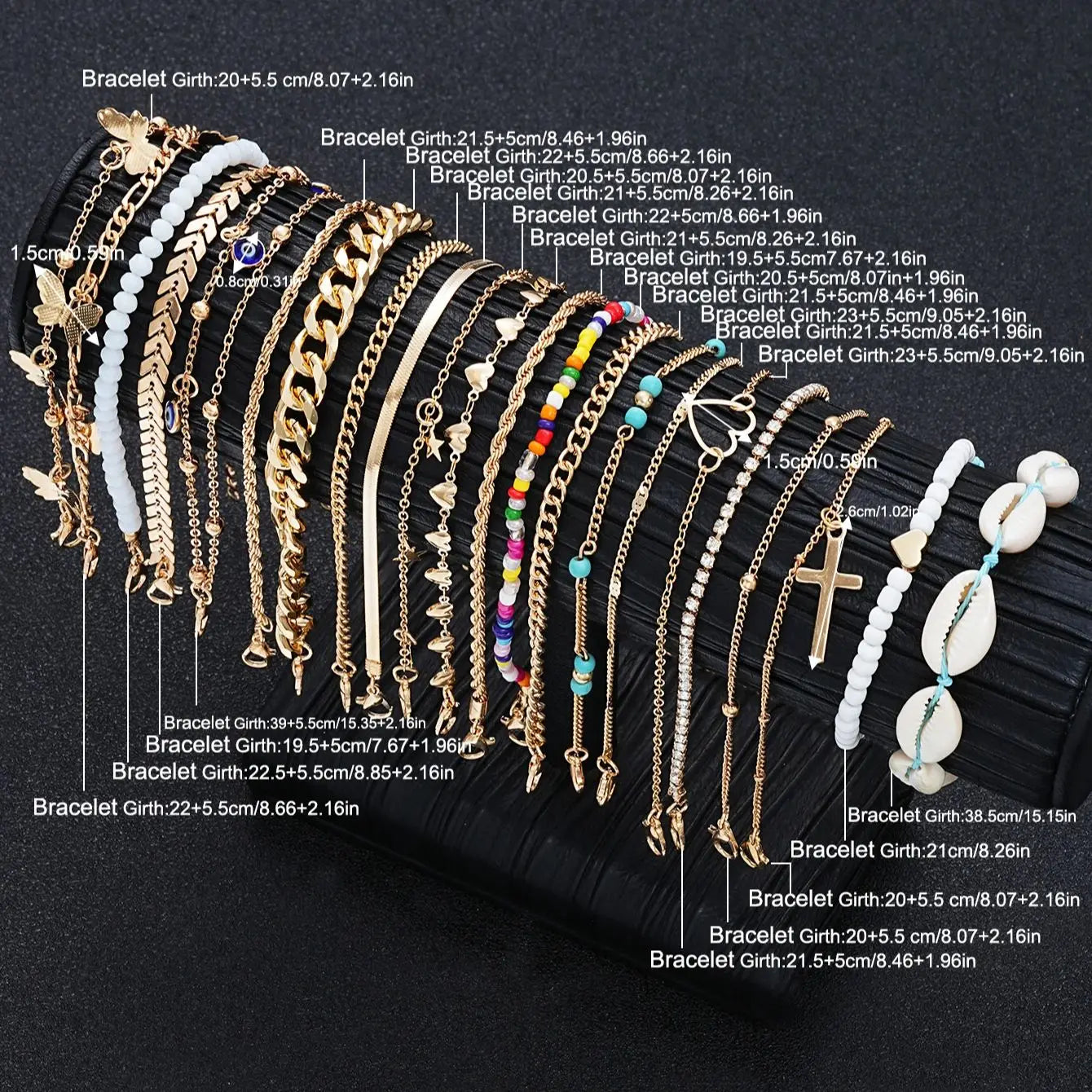 23Pcs Bohemian Summer Beach Anklet Set For Women Vintage Butterfly Heart Crystal Pendant Foot Bracelets Fashion Jewelry Gift New
