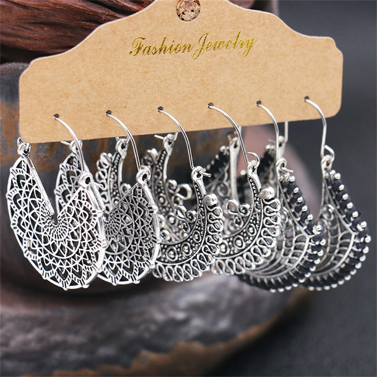 Boho Ethnic Vintage Geometric Earrings Set For Women Fashion Hollow Metal Waterdrop Round Leaf Tassel Drop Earring Party Jewelry