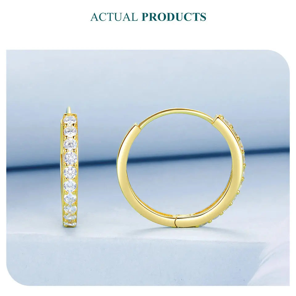 BAMOER 925 Sterling Silver Classic CZ Huggie Hoop Earrings, White Gold Plated Cartilage Piercing Earrings Ear Cuff for Women