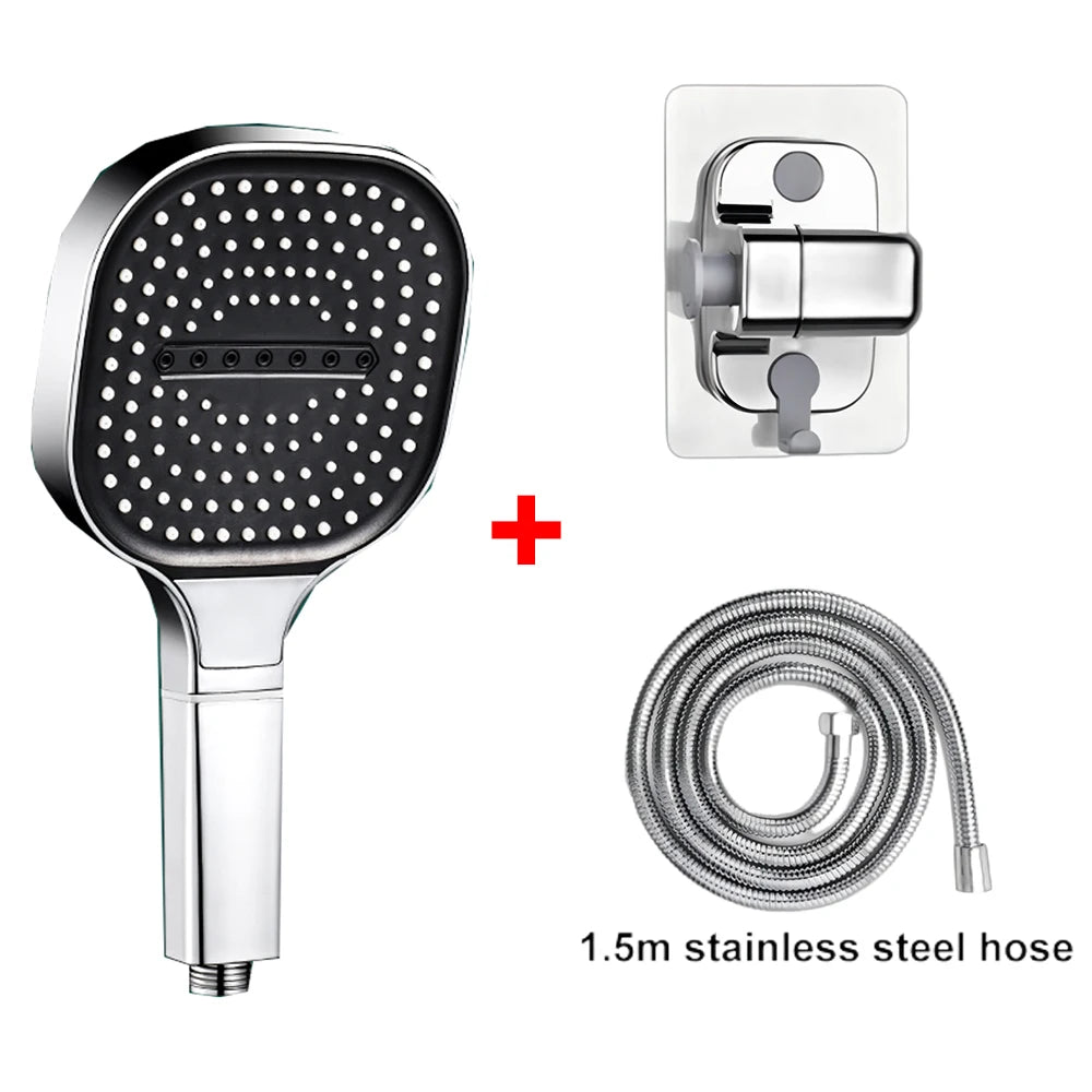 13CM Big Panel High Pressure Shower Head with Filter 3 Modes Large Flow Spray Rainfall Nozzle Square Bathroom ShowerHead