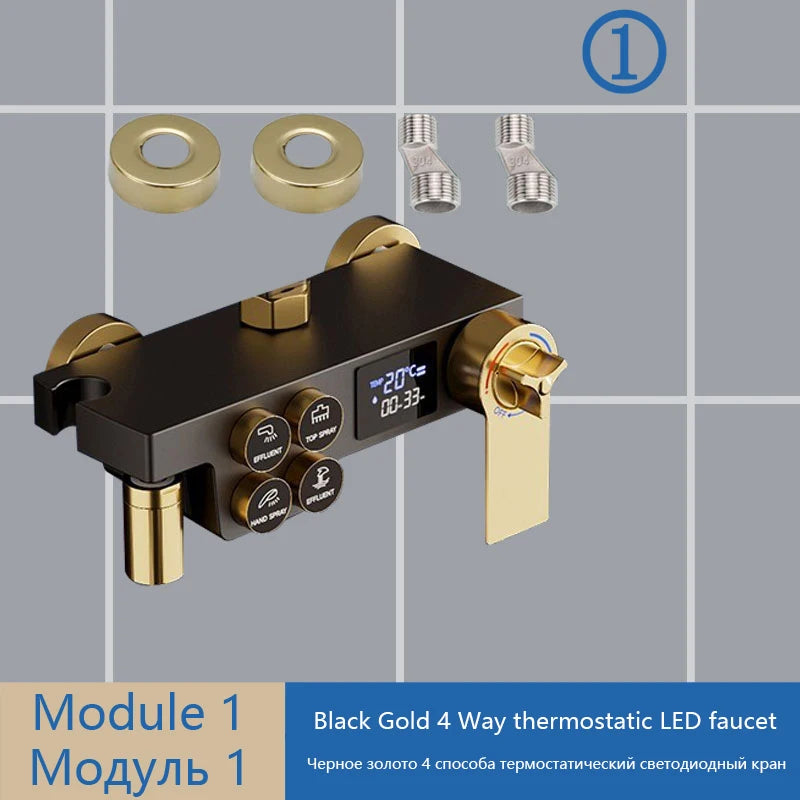 Shower Set Accessories Brass Shower System Bathroom Thermostatic Faucet Hot Cold Mixed Bathtub Shower Faucet LED Digital Faucet