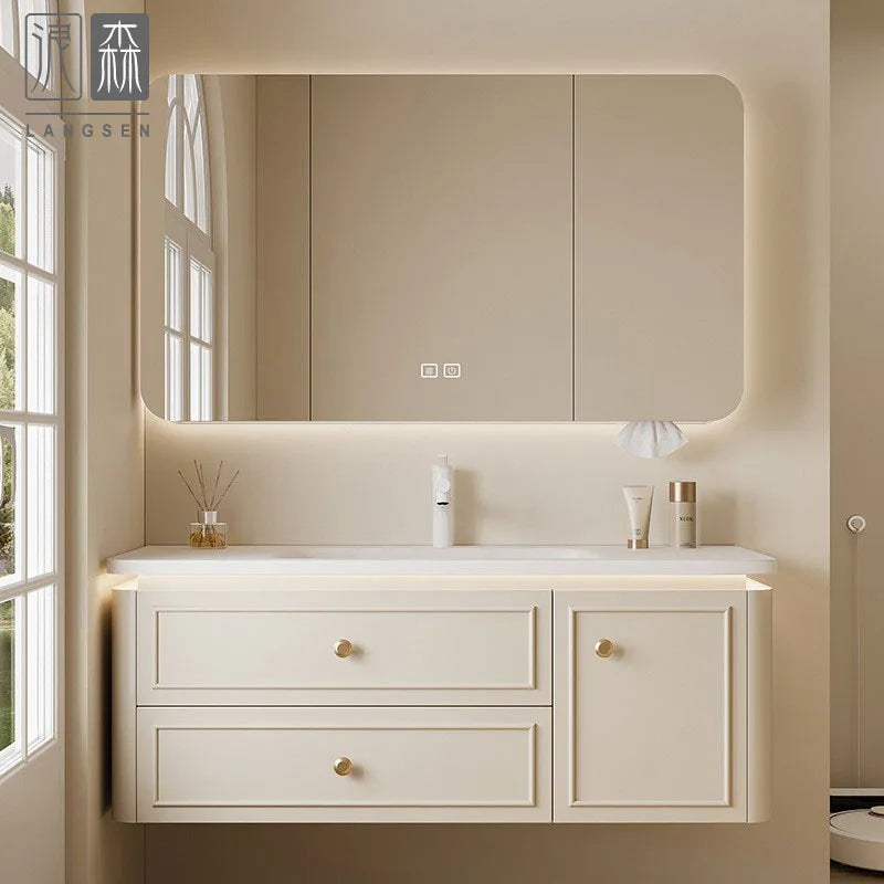 Modern Bathroom Cabinet Corian Integrated Ceramic Basin Oak Painted Cabinet French Premium Toilet Hand Wash Basin Combination