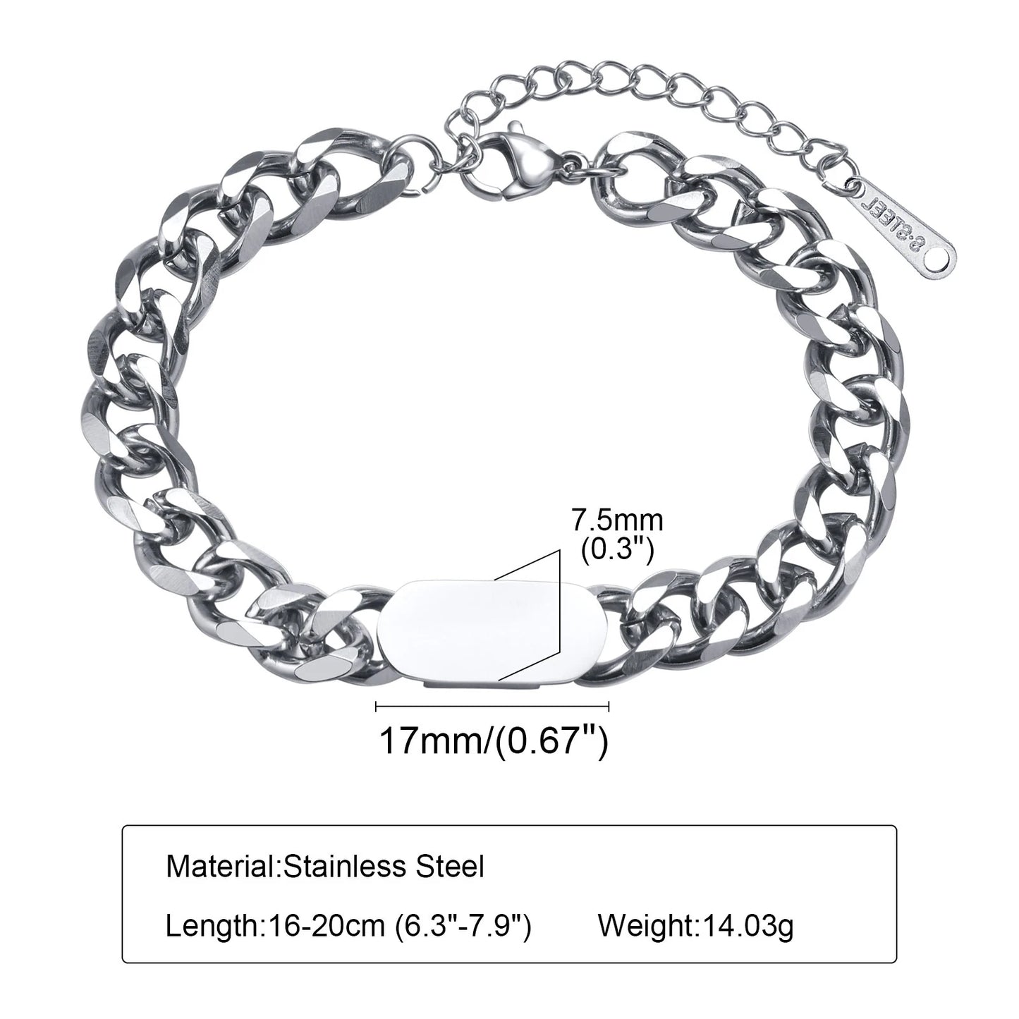 Vnox Mens Womens Cuban Chain Bracelets, 7.5mm Stainless Steel links Wristband, Adjustable Simple Personality Jewelry