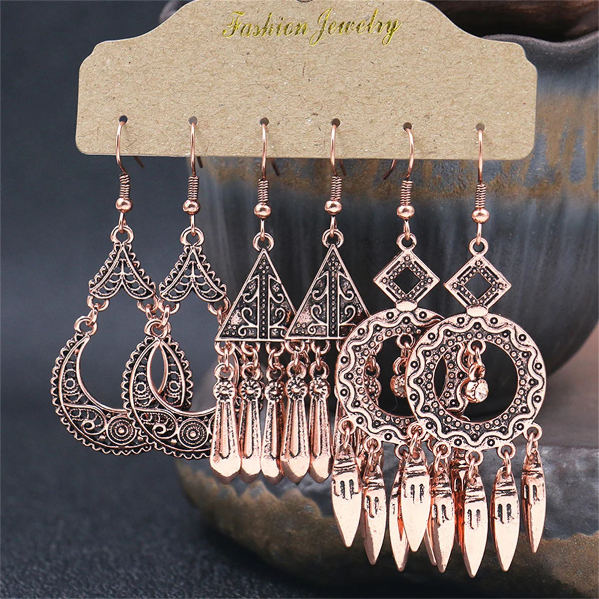 Boho Ethnic Vintage Geometric Earrings Set For Women Fashion Hollow Metal Waterdrop Round Leaf Tassel Drop Earring Party Jewelry