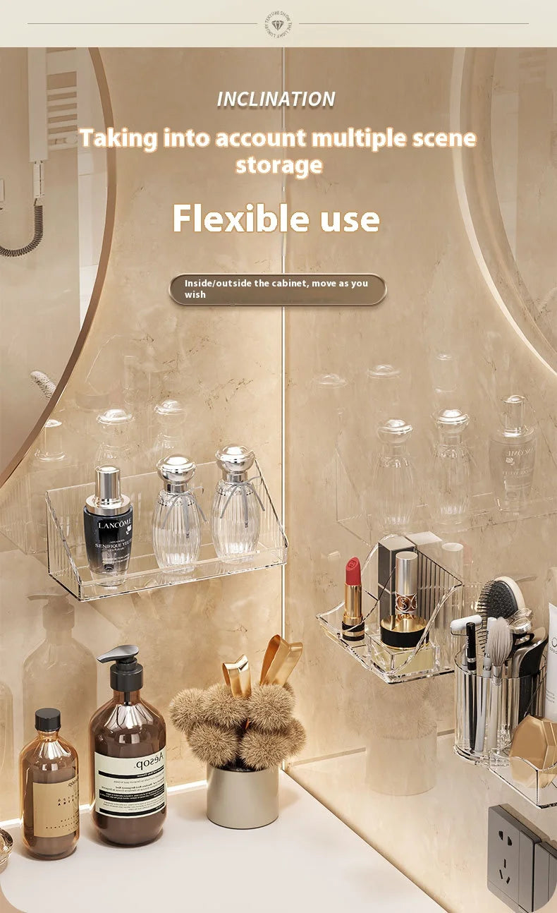 Mirror cabinet storage box bathroom cabinet wall mounted transparent slanted shelf cosmetics lipstick jewelry sorting box