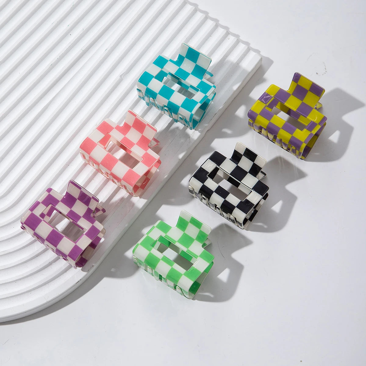2inch Colorful Checkered Rectangle Hair Claw Clips For Women Girls Fashion Hair Clips For Styling Claw Clamps Hair Accessories