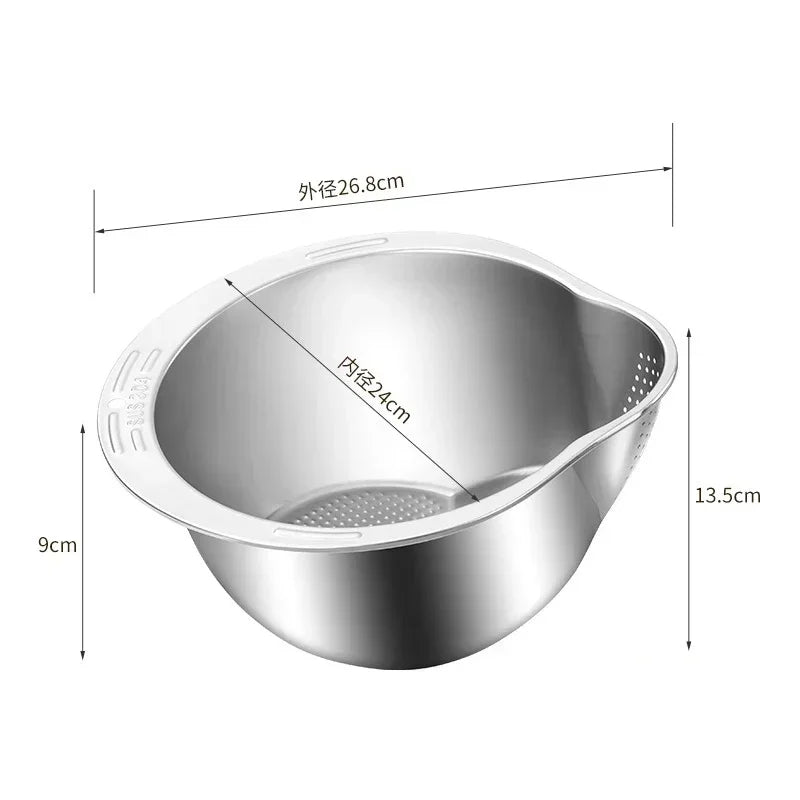 Rice Washer Strainer Bowl Stainless Steel 304 Rice Washing Bowl Rice Sieve Colander Fruit And Vegetable Strainer Kitchen Tools